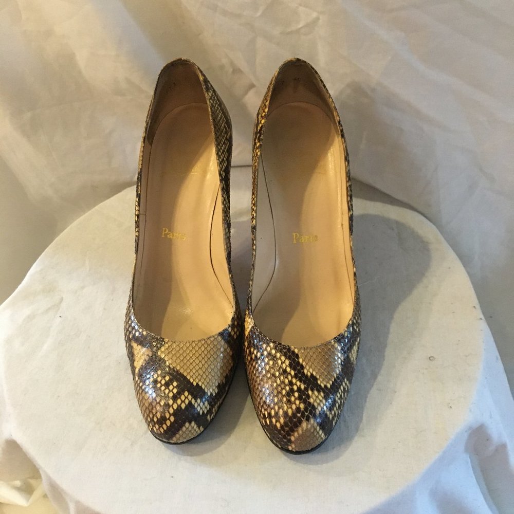 Christian Louboutin Round Toe Snakeskin Pumps - Picture 3 of 11